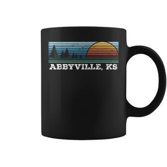 Retro Sunset Stripes Abbyville Kansas Coffee Mug | Mazezy