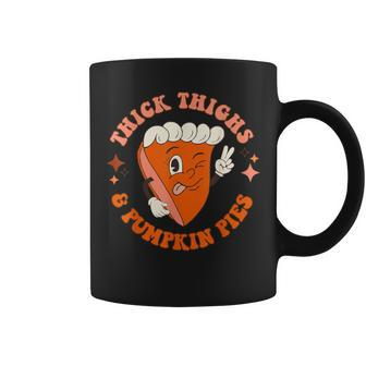 Retro Thick Thighs And Pumpkin Pies Thanksgiving Fall Autumn Coffee Mug - Seseable