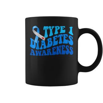 Retro Type 1 Diabetes Awareness Blue Ribbon T1d Warrior Coffee Mug - Monsterry DE