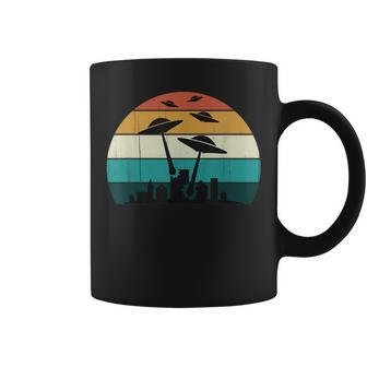 Retro Ufo Attack Sunset Cool Vintage Sci Fi Flying Saucers Coffee Mug | Mazezy