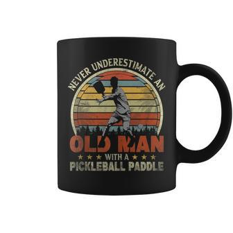 Retro Never Underestimate Old Man With Pickleball Paddle Coffee Mug - Seseable
