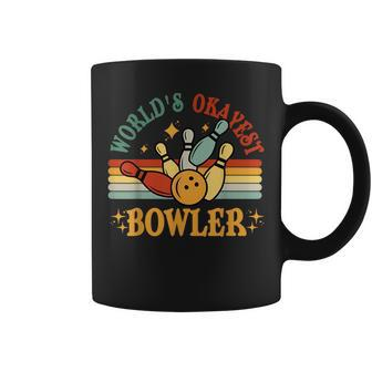 Retro Worlds Okayest Bowler Funny Men Women Mom Kids Bowling Coffee Mug - Seseable