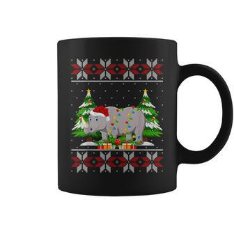 Rhino Christmas Tree Lights Rhino Ugly Sweater Santa Xmas Coffee Mug - Seseable
