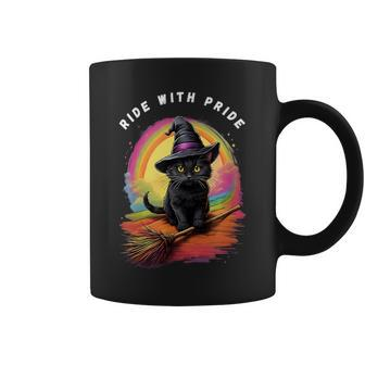 Ride With Pride Queer Witchy Lgbt Rainbow Cat Meme Halloween Coffee Mug - Monsterry CA