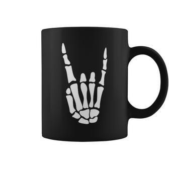 Rock On Skeleton Hand Sign - Minimalistic Halloween Costume Coffee Mug | Mazezy