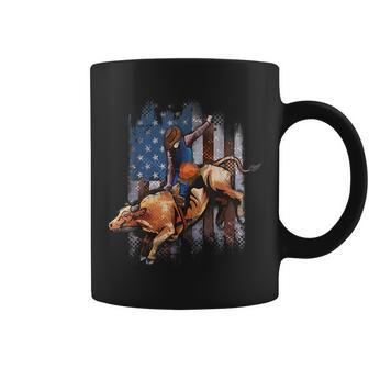 Rodeo Bull Riding American Flag Cowboy Bull Rider Rodeo Funny Gifts Coffee Mug | Mazezy