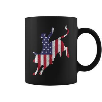 Rodeo Bull Riding American Flag Patriotic Bull Rider Gift Patriotic Funny Gifts Coffee Mug | Mazezy