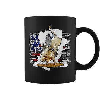 Rodeo Bull Riding Cowboy American Flag Souvenir Rodeo Funny Gifts Coffee Mug | Mazezy
