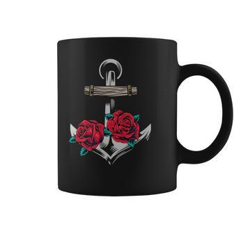 Rose And Anchor Nautical Tattoo Design Coffee Mug | Mazezy UK