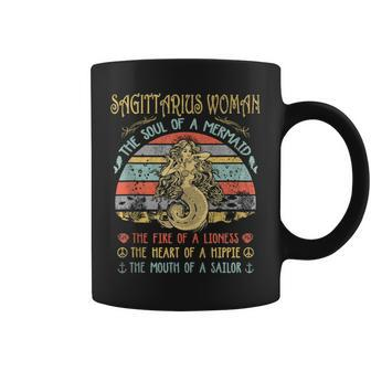 Sagittarius Woman The Soul Of A Mermaid Vintage Birthday Coffee Mug | Mazezy