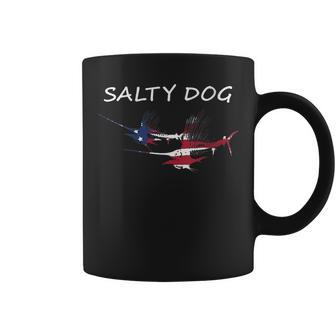Salty Dog American Flag Marlin Skeletons Fisherman Coffee Mug | Mazezy