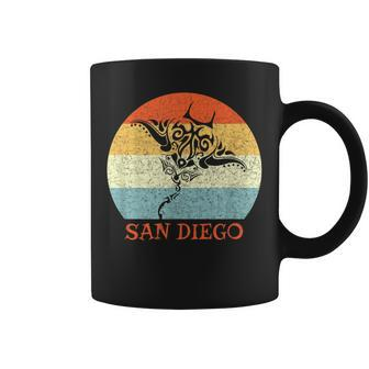 San Diego California Vintage Retro Tribal Manta Ray Coffee Mug | Mazezy
