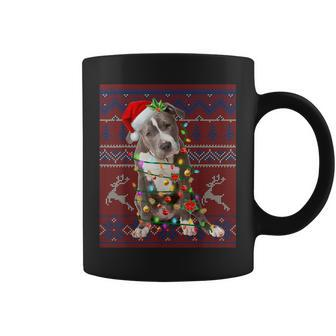 Santa Pitbull Christmas Tree Lights Ugly Sweater Pajama Coffee Mug - Seseable