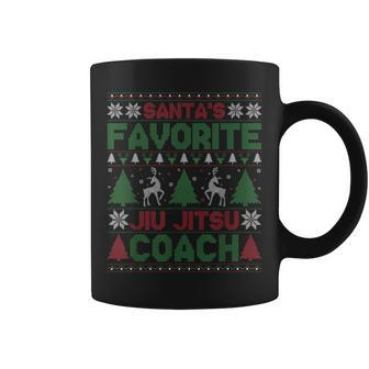 Santa's Favorite Jiu Jitsu Coach Ugly Christmas Sweater Coffee Mug - Seseable