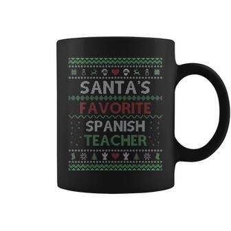 Santa's Favorite Spanish Teacher Ugly Sweater Christmas Coffee Mug - Seseable