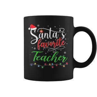 Santas Favorite Teacher Christmas Santa Hat Light Coffee Mug | Mazezy