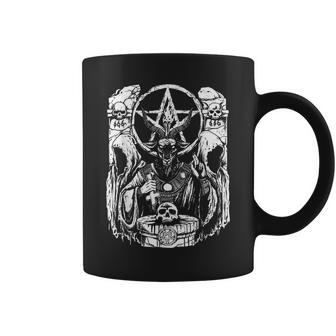 Satanic Devil With Skull Occult 666 Goat Pentagram Baphomet Coffee Mug - Seseable