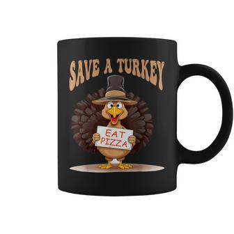 Save A Turkey Eat Pizza Autumn Thanksgiving Groovy Coffee Mug | Mazezy