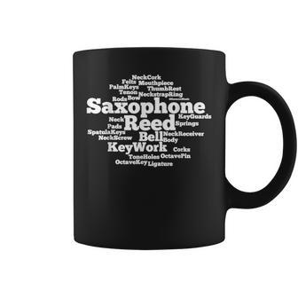Saxophone Word Cloud White Text Coffee Mug | Mazezy