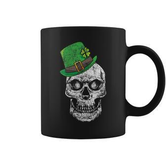 Scary St Patricks Day Skull With Lucky Leprechaun Hat Coffee Mug | Mazezy