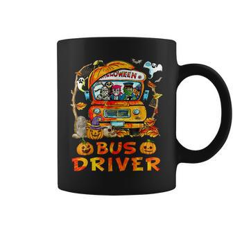 School Bus Driver Pumpkin Season Skeleton Fall Halloween Halloween Coffee Mug | Mazezy