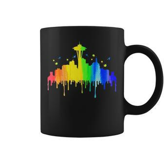 Seattle Skyline - Rainbow Space Needle Gay Pride Month Gift Coffee Mug | Mazezy