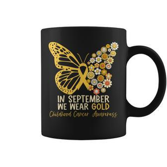 In September We Wear Gold Butterfly Ribbon Hippie Flowers Coffee Mug | Mazezy