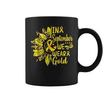 In September We Wear Gold Sunflower Childhood Cancer Coffee Mug - Monsterry