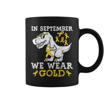 In September We Wear Gold Trex Childhood Cancer Awareness Coffee Mug - Monsterry