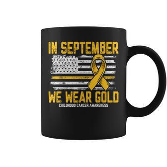 In September We Wear Gold Us Flag Childhood Cancer Awareness Coffee Mug - Monsterry