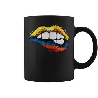 Sexy Biting Lips Colombia Flag Colombian Pride Coffee Mug | Mazezy