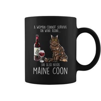She Needs A Maine Coon And Wine Feline Cat Lover Coffee Mug - Seseable