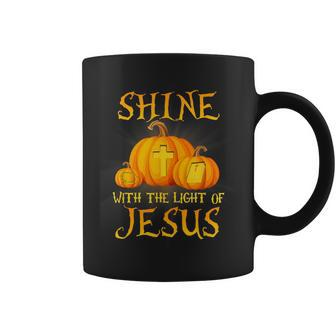 Shine With The Light Of Jesus Christian Halloween Pumpkin Coffee Mug | Mazezy