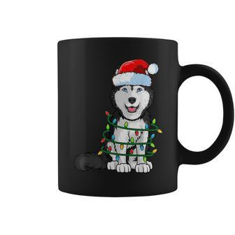 Siberian Husky Christmas Santa Hat Xmas Lights Dog Boys Girl Coffee Mug | Mazezy