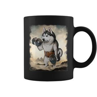 Siberian Husky Dog Muscle Training Weightlifting Dumbbell Coffee Mug - Monsterry CA