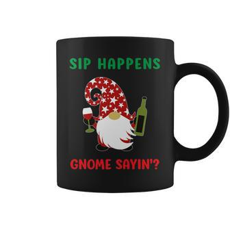 Sip Happens Wine Drinking Gnome Saying Christmas Coffee Mug | Mazezy