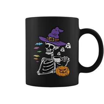 Skeleton Drinking Coffee Halloween Costume Pumpkin Ghost Coffee Mug - Thegiftio UK