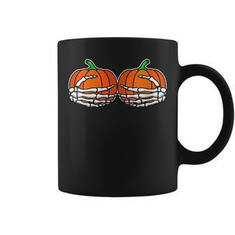 Skeleton Hand On Chest Pumpkin Boobs Halloween Boob Women Coffee Mug | Mazezy