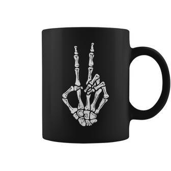 Skeleton Hand Peace Sign Halloween Costume Bones Coffee Mug - Seseable