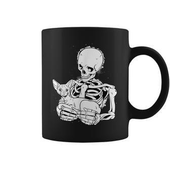 Skeleton Holding A Cat Lazy Halloween Costume Skull Coffee Mug - Seseable