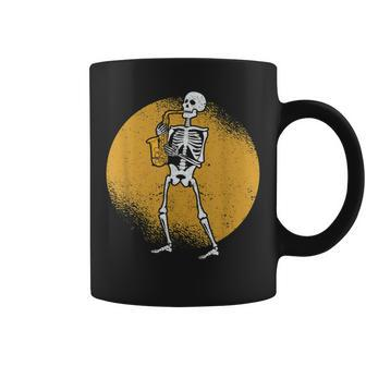 Skeleton Playing Saxophone Jazz Halloween Music Spooky Scary Halloween Coffee Mug | Mazezy