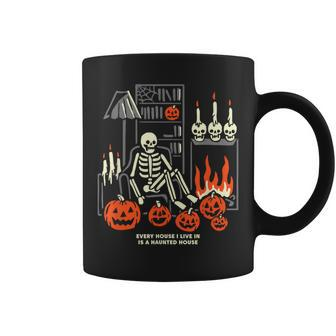 Skeleton Pumpkin Every House I Live In Is A Haunted-House Coffee Mug - Seseable