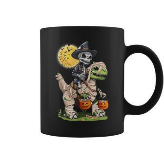 Skeleton Riding Mummy Dinosaur Pumpkin T Rex Halloween Coffee Mug - Thegiftio UK