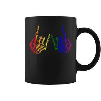 Skeleton Rock Hand Lgbt-Q Cool Rainbow Flag Gay Pride Ally Coffee Mug | Mazezy
