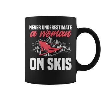 Ski Funny Skiing Never Underestimate A Woman On Skis Gift For Womens Coffee Mug - Seseable