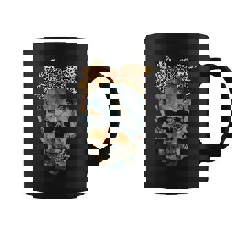 Skull Bow Leopard Vintage Retro Funny Halloween Gifts Halloween Funny Gifts Coffee Mug | Mazezy