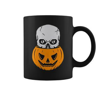 Skull Pumpkin Halloween Subtle Minimal Trick Or Treat Halloween Coffee Mug | Mazezy