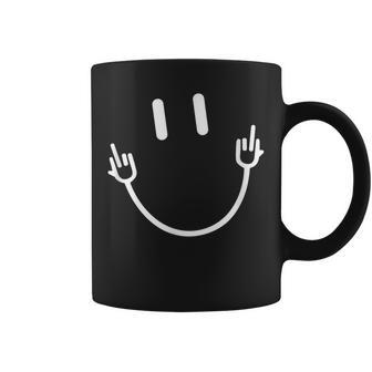 Smile Face Middle Finger Funny Sarcasm Meme Quote Coffee Mug | Mazezy