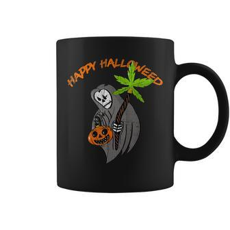 Smoking Weed Reaper Happy Hallowed Quote For 420 Supporter Coffee Mug | Mazezy