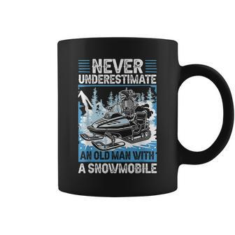 Snowmobile Never Underestimate Old Man Snowmobiling Funny Coffee Mug - Seseable